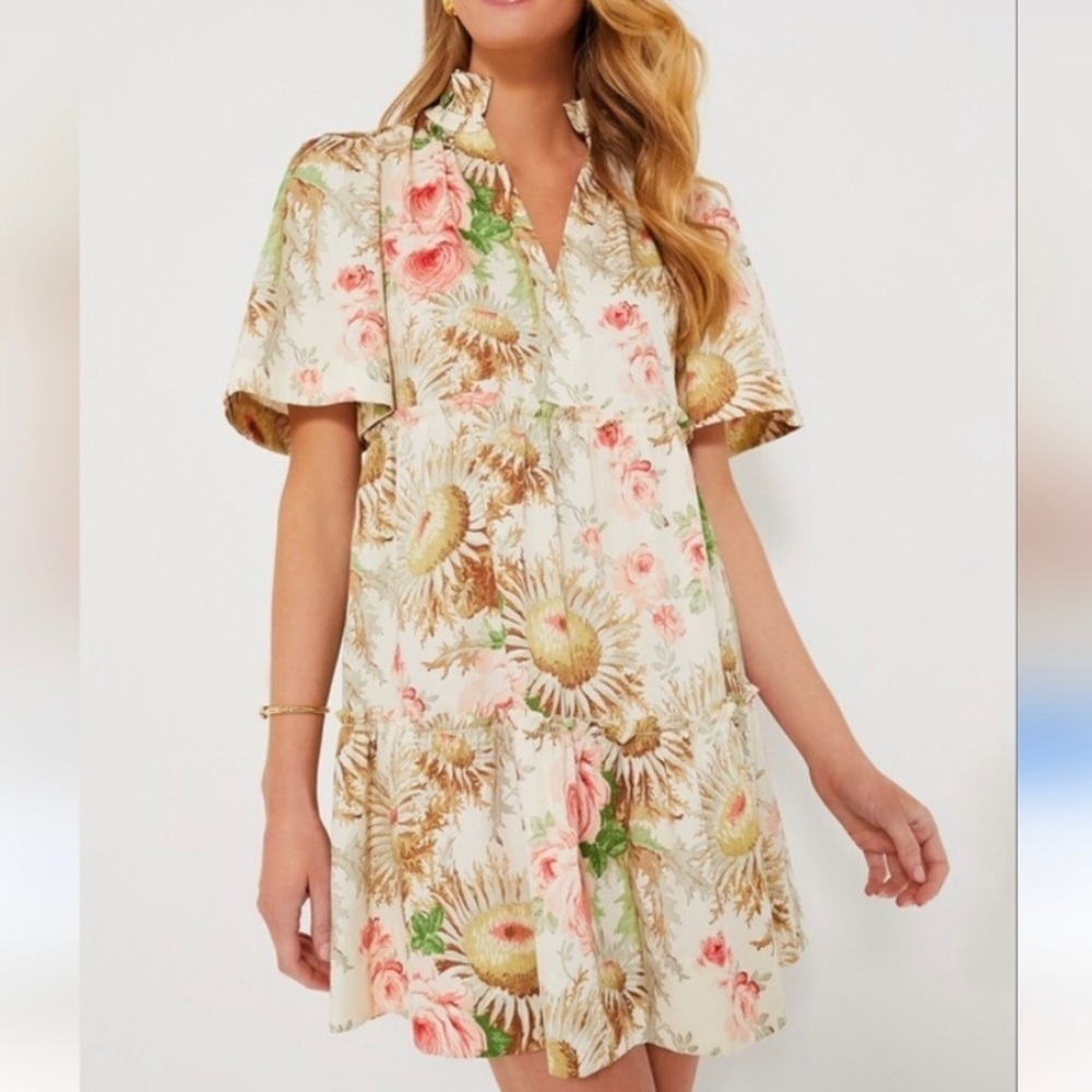 NEW Tuckernuck Floral Crawford Mini Dress Womens XXS Cream/Pink/Beige Boho Party